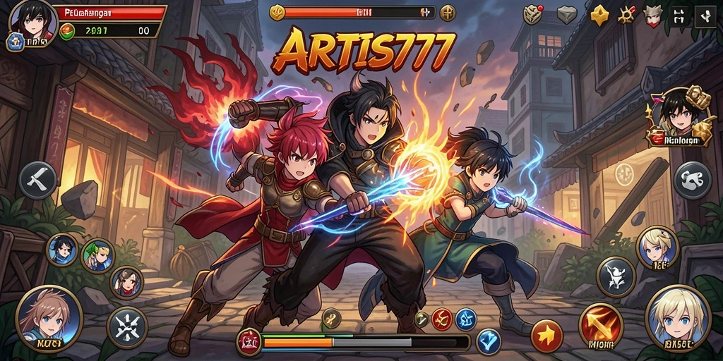 Tangkapan layar ARTIS777 menampilkan aksi pertarungan yang menarik dalam gaya anime.