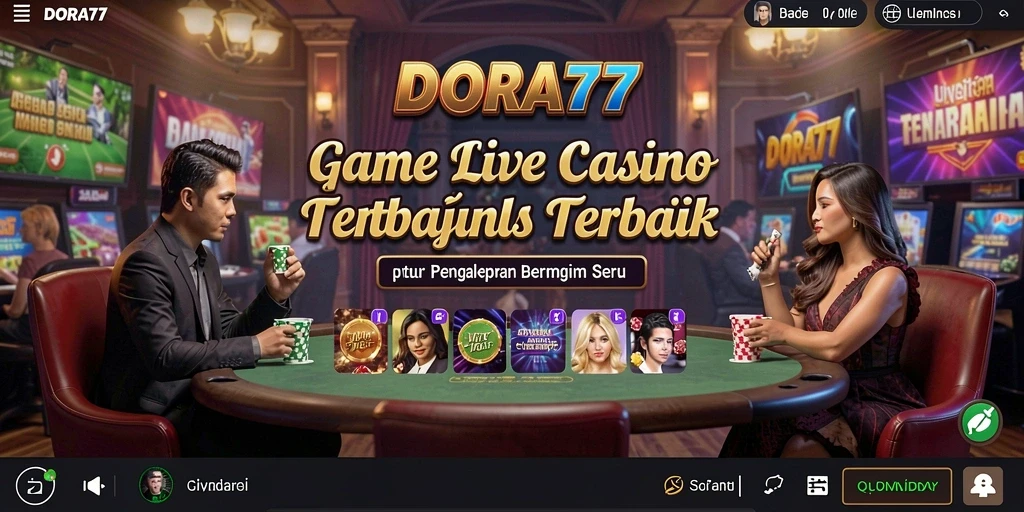 Screenshot gameplay DORA77 dengan dealer profesional dan suasana kasino yang mendebarkan.