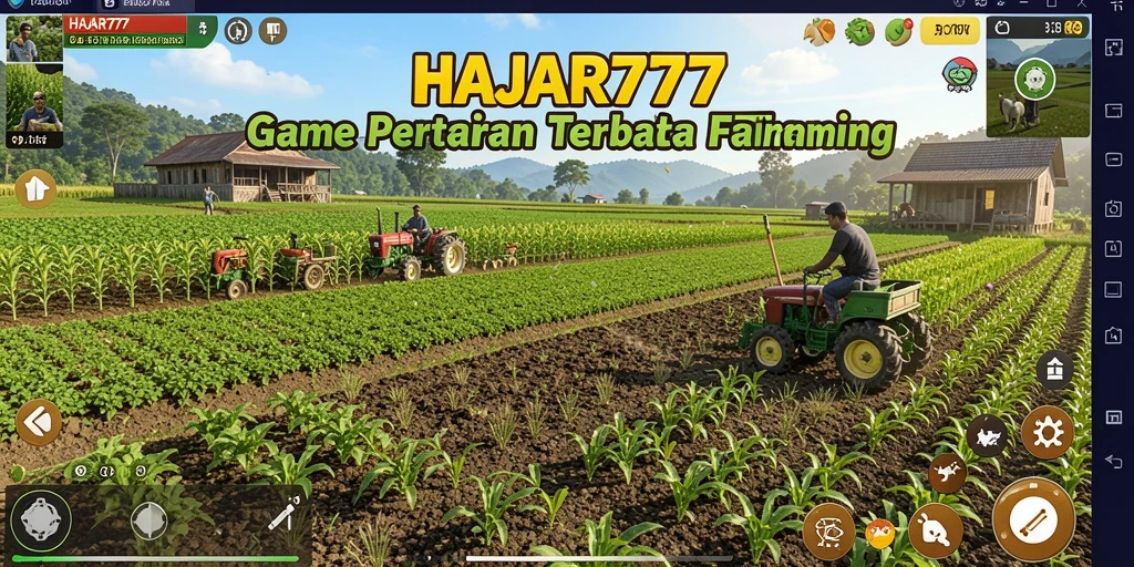 Screenshot gameplay HAJAR777 menampilkan petani sibuk merawat tanaman di ladang.