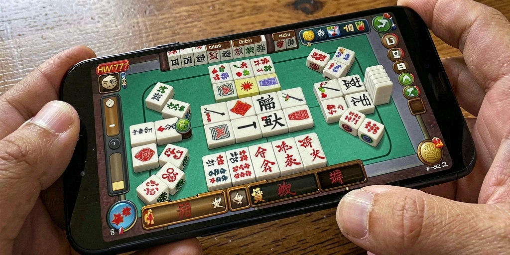 Tampilan gameplay seru dalam HW777 yang menampilkan strategi Mahjong.