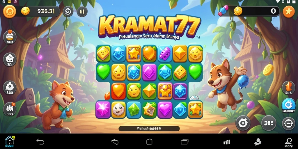 Tampilan gameplay KRAMAT77 dengan permata berwarna-warni.