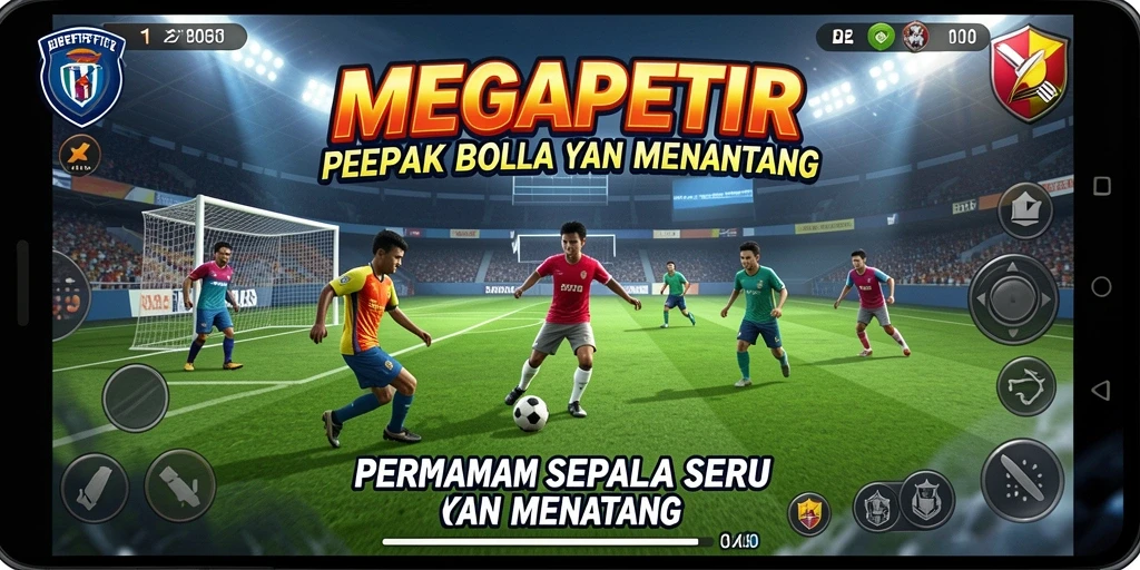 Tangkapan layar <strong>MEGAPETIR</strong> menampilkan gameplay sepak bola yang mendebarkan.