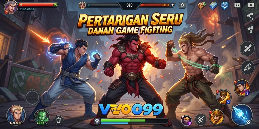 Screenshot gameplay OVO99 menunjukkan pertarungan seru dengan karakter unik.