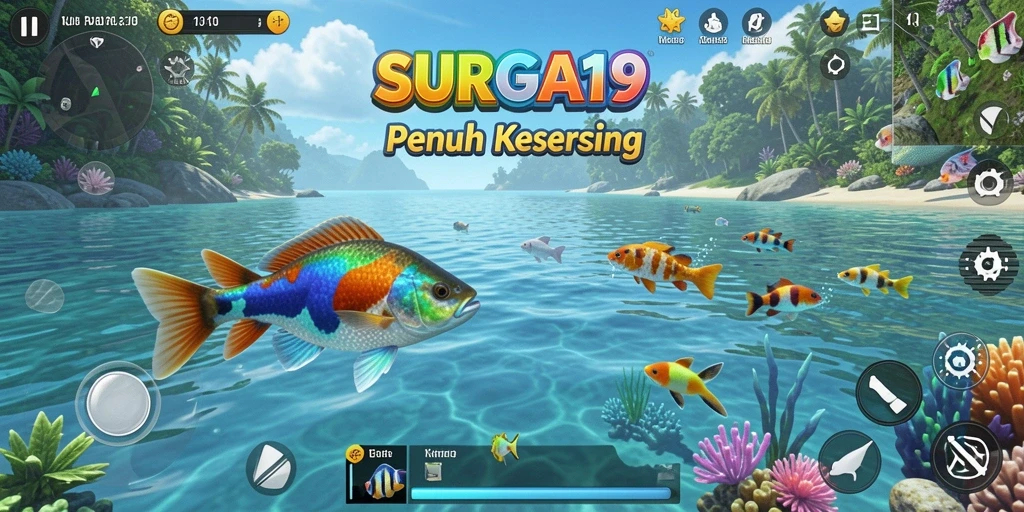 Tampilan gameplay SURGA19 yang memukau saat memancing ikan.