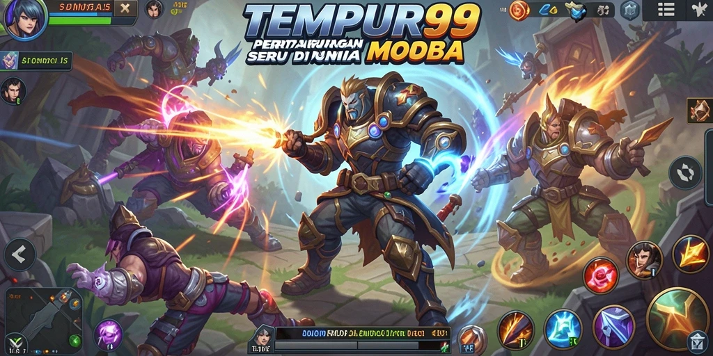 Tangkapan layar TEMPUR99 menunjukkan aksi seru dalam pertempuran tim di arena.