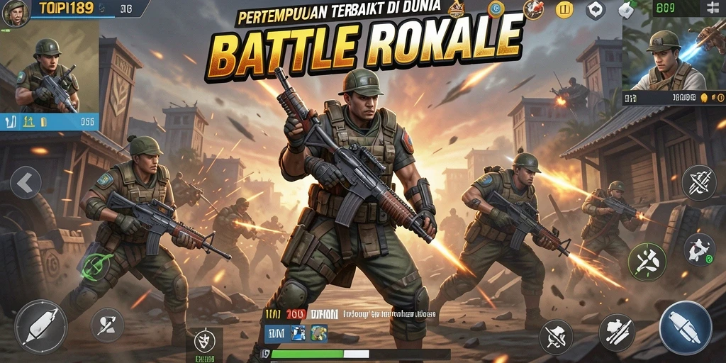 Screenshot gameplay TOPI189 menampilkan pertempuran intens di medan perang.