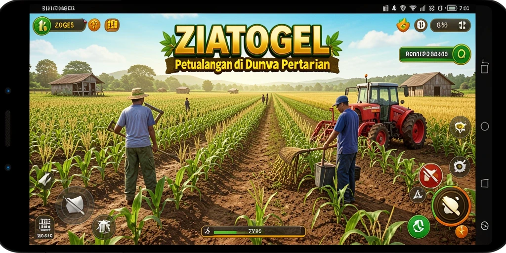 Screenshot gameplay ZIATOGEL menampilkan aktivitas bertani yang seru.